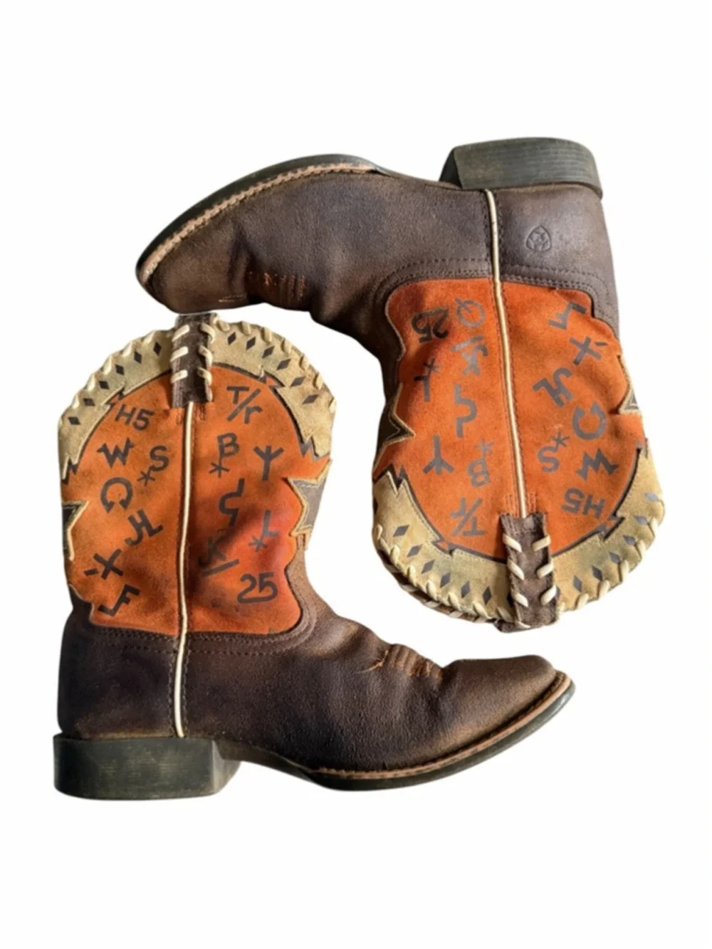 Ariat Kids Heritage Roughstock Western Cowboy Boots Brown Orange Size US 3 EU 34